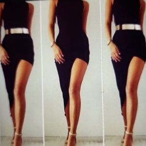 Sexy black long leg slit Bodycon Dress